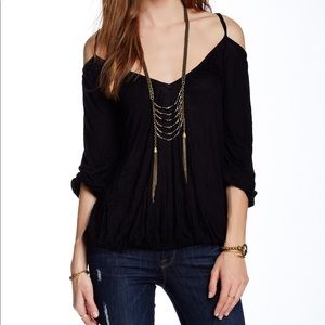 Free People Adelia Cold Shoulder Black Top Small